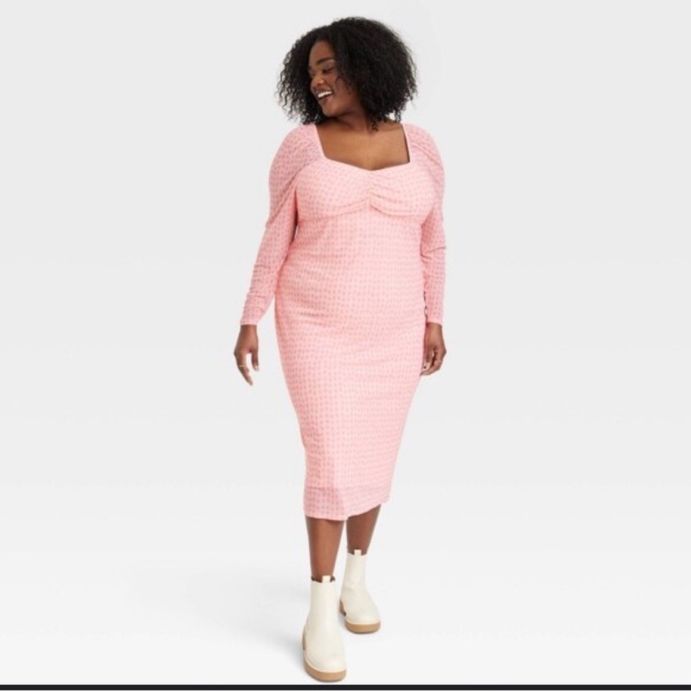 House Of Aama Target Collab Pink Polka Dot Dress Maxi Long Sleeve Sweetheart XL